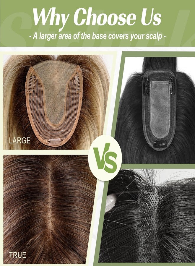 Starluck Real Human Hair Toppers for Women, 14 inch with Bangs, 5"x5.5" Base, Brown with Blonde Highlight, Covers Thinning Hair & Grey - Image 4